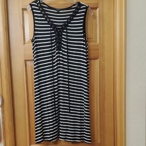 Espresso Black and White Striped Lace-Up Dress sz m